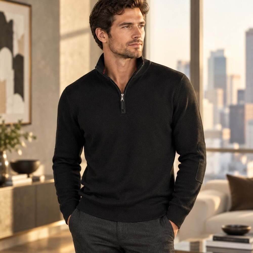 Banana Republic Quarter Zip Sweater Size XL Black Wool Cotton